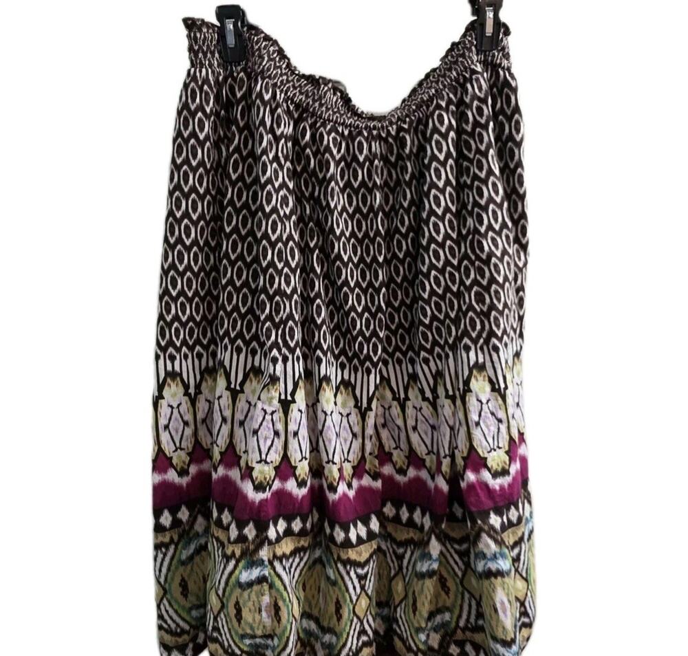 Just My Size Patterned Maxi Skirt 3X Brown Cream Maroon Aztec Flowy boho
